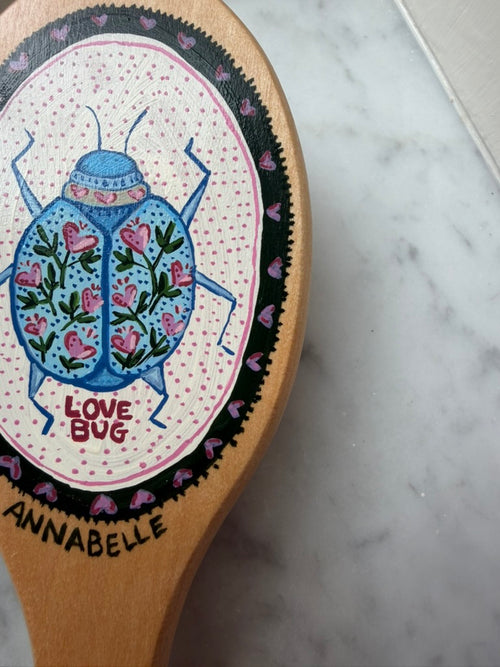 Love Bug - Hand Painted Wooden Hairbrush